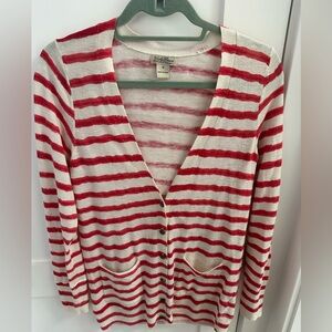 Lucky Brand - Salmon Orange and White Striped Cardigan
